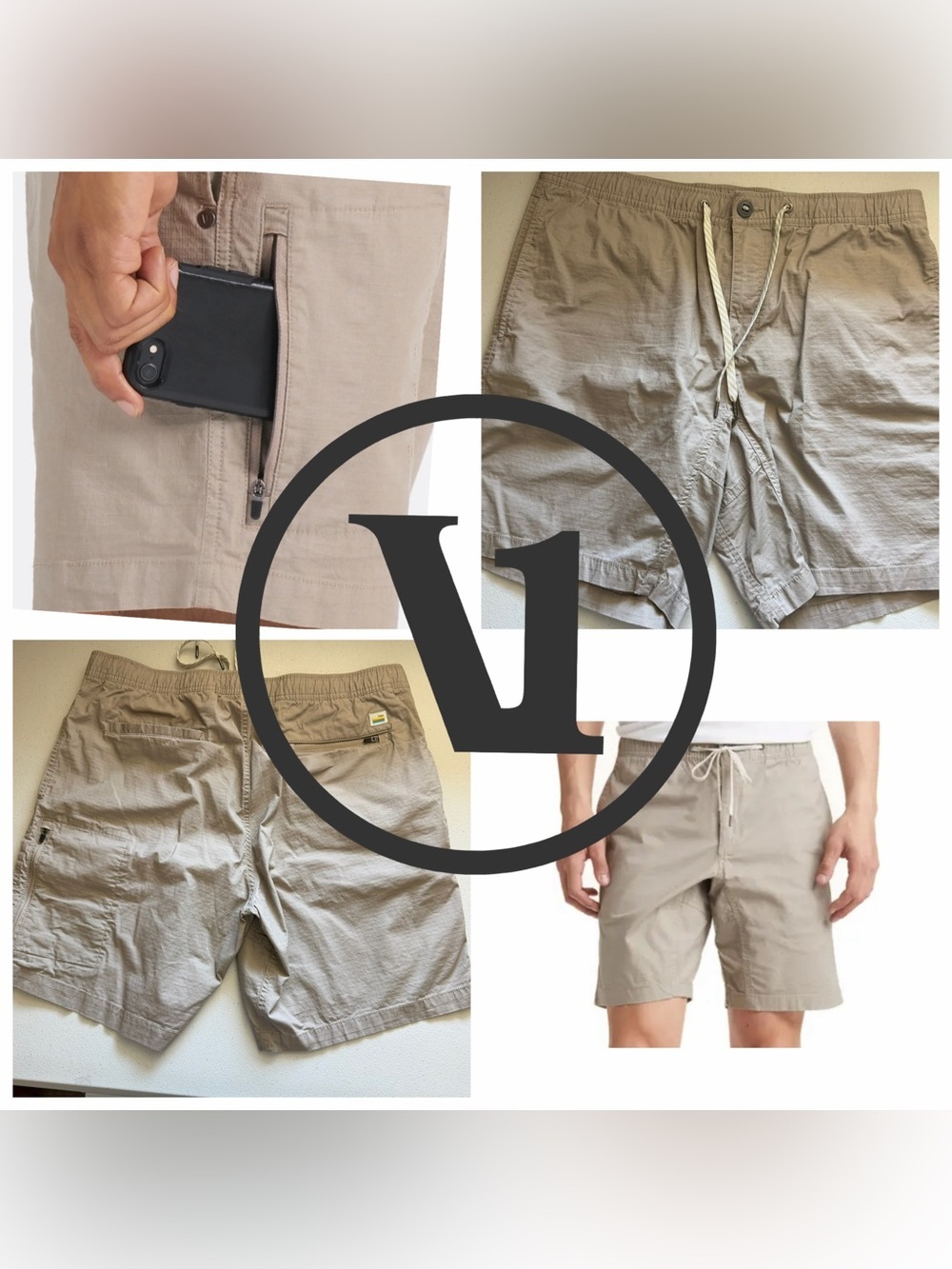 Vuori Ripstop Shorts in a sesame beige color, featuring elastic drawstring waist - Picture 2 of 12